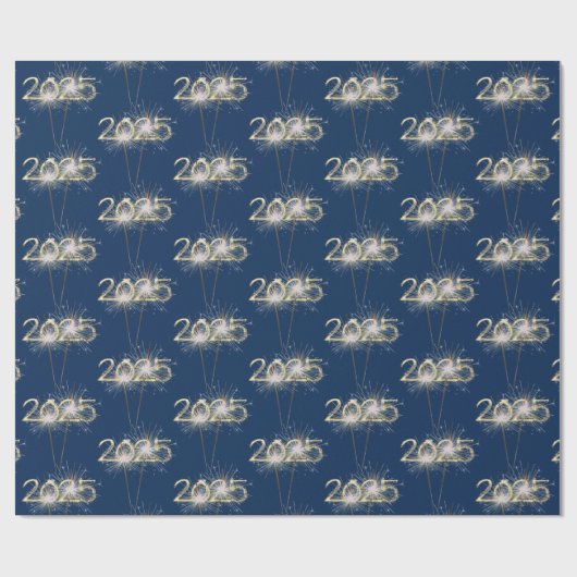 Papier Cadeau Graduation 2025 Sparklers Sur Bleu (Plat)