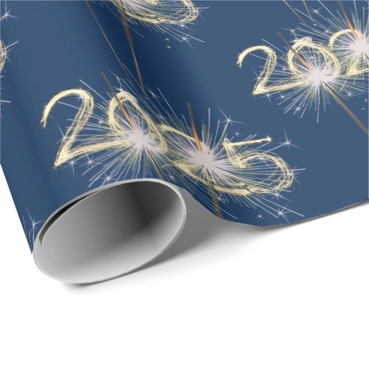 Papier Cadeau Graduation 2025 Sparklers Sur Bleu (Coin rond)