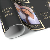 Papier Cadeau Graduation Black Gold Sun Moon Stars Grad Photo (Coin rond)