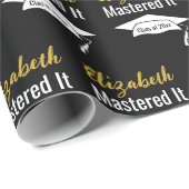 Papier Cadeau Graduation Black White and Gold Name Mastered It (Coin rond)