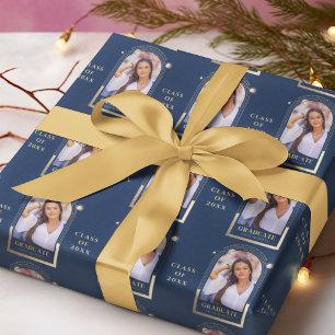 Papier Cadeau Graduation Blue Gold Sun Moon Stars Grad Photo