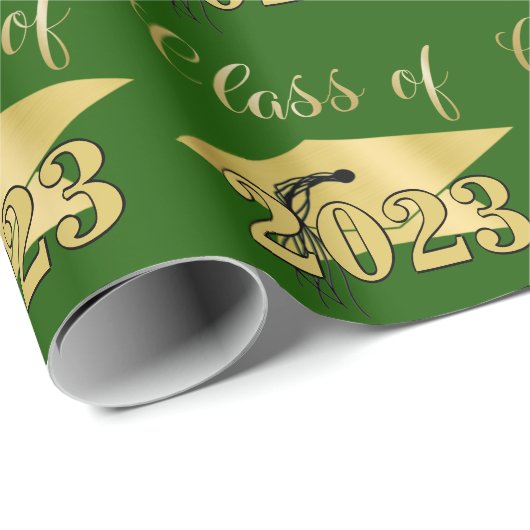 Papier Cadeau Graduation Green Metallic Gold Classe Année (Coin rond)