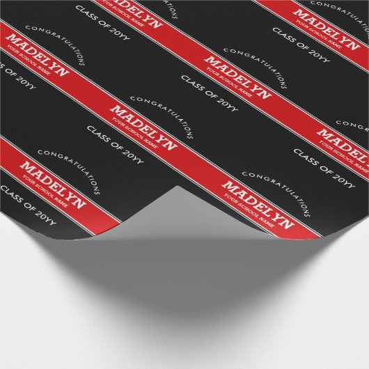 Papier Cadeau Graduation personnalisée en noir et rouge (Coin)
