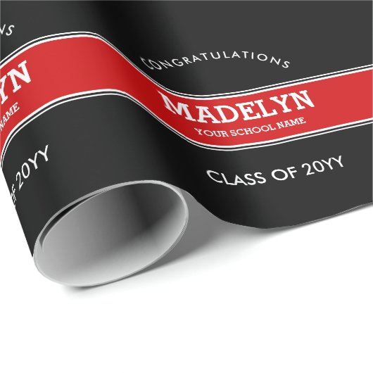 Papier Cadeau Graduation personnalisée en noir et rouge (Coin rond)