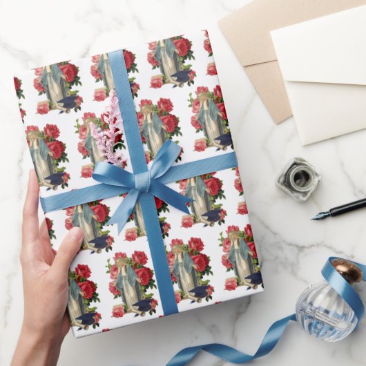Papier Cadeau Graduation religieuse Vierge Marie Roses rouges (Cadeaux)