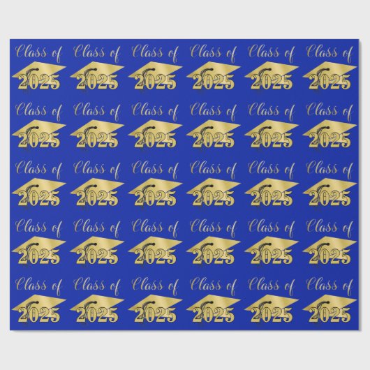 Papier Cadeau Graduation Royal Blue Metallic Gold Classe Année (Plat)