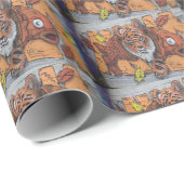 Papier Cadeau Graffiti à poisson orange bizarre (Coin rond)