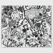 Papier Cadeau Graffiti Abstrait en noir et blanc  (Plat)