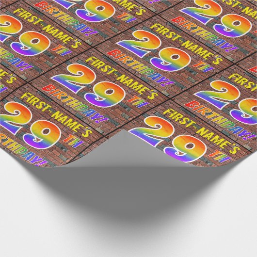 Papier Cadeau Graffiti arc-en-ciel Look 29E ANNIVERSAIRE! & Nom  (Coin)