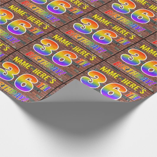 Papier Cadeau Graffiti arc-en-ciel Look 36E ANNIVERSAIRE! & Nom  (Coin)