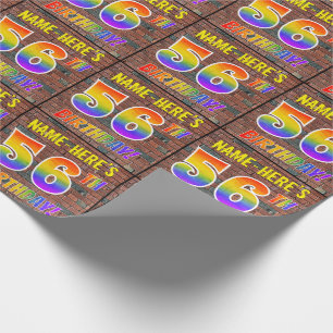 Papier Cadeau Graffiti arc-en-ciel Look 56E ANNIVERSAIRE! & Nom 