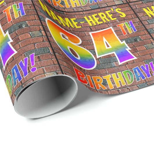 Papier Cadeau Graffiti arc-en-ciel Look 64E ANNIVERSAIRE! & Nom (Coin rond)