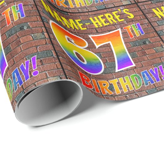 Papier Cadeau Graffiti arc-en-ciel Look 67E ANNIVERSAIRE! & Nom (Coin rond)