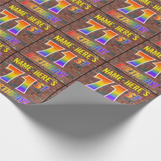 Papier Cadeau Graffiti arc-en-ciel Look 71E ANNIVERSAIRE! & Nom  (Coin)