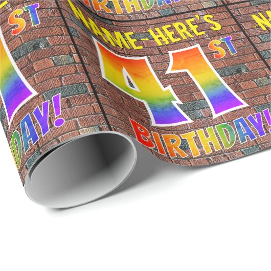 Papier Cadeau Graffiti Arc en ciel Regardez 41E ANNIVERSAIRE ! & (Coin rond)