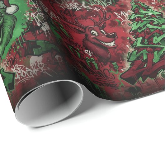 Papier Cadeau Graffiti Christmas Matte Wrapping Paper (Coin rond)