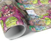 Papier Cadeau Graffiti de Monster de graisse rose (Coin rond)