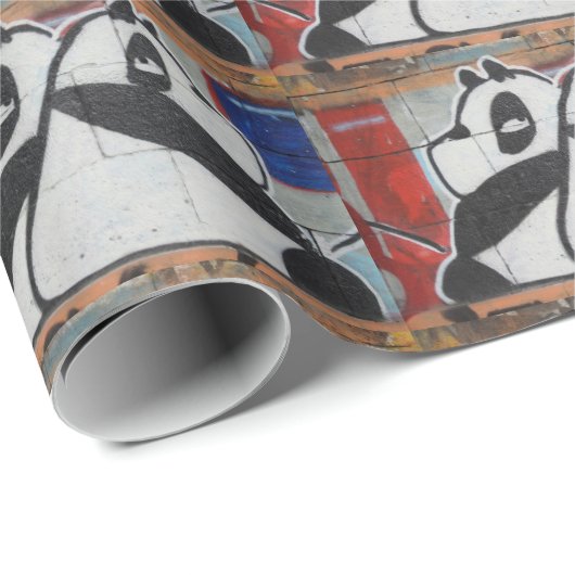 Papier Cadeau Graffiti Géant Doux Pandas (Coin rond)