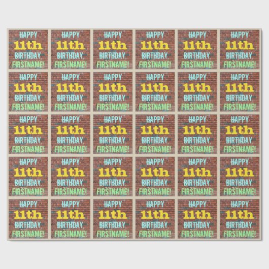 Papier Cadeau Graffiti muraux de briques inspiré 11e anniversair (Plat)