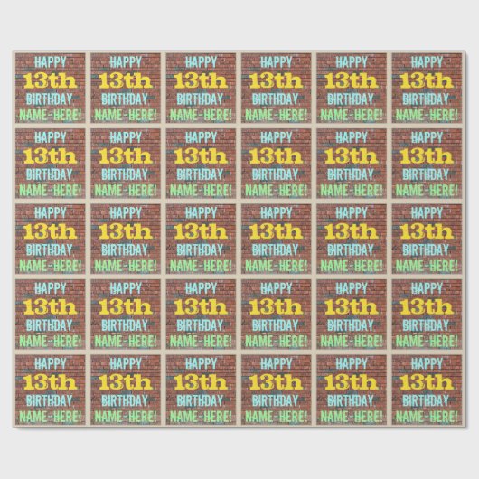 Papier Cadeau Graffiti muraux de briques inspiré 13ème anniversa (Plat)