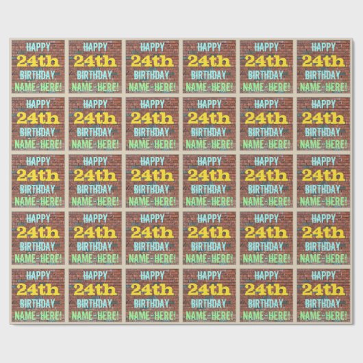 Papier Cadeau Graffiti muraux de briques inspiré 24ème anniversa (Plat)