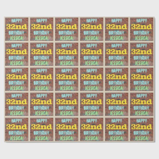 Papier Cadeau Graffiti muraux de briques inspiré 32e anniversair (Plat)