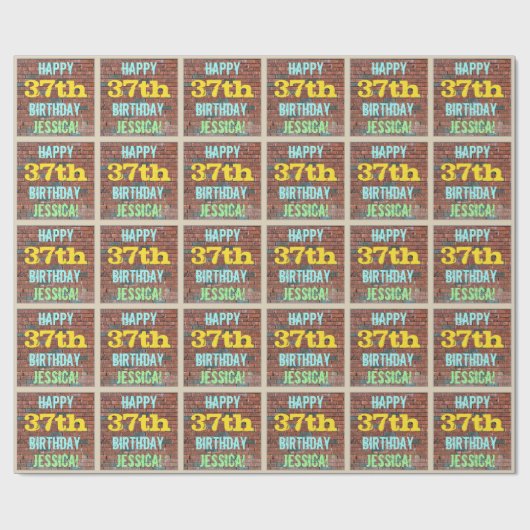 Papier Cadeau Graffiti muraux de briques inspiré 37ème anniversa (Plat)