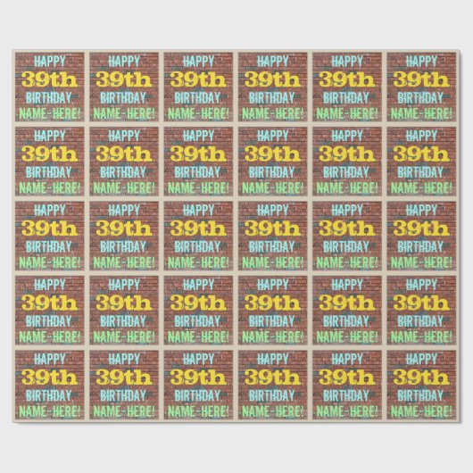 Papier Cadeau Graffiti muraux de briques inspiré 39e anniversair (Plat)
