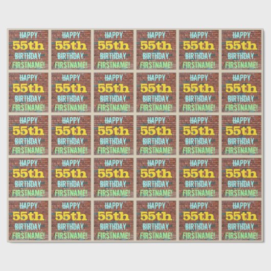 Papier Cadeau Graffiti muraux de briques inspiré 55ème anniversa (Plat)