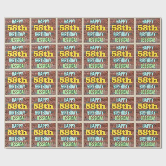 Papier Cadeau Graffiti muraux de briques inspiré 58ème anniversa (Plat)