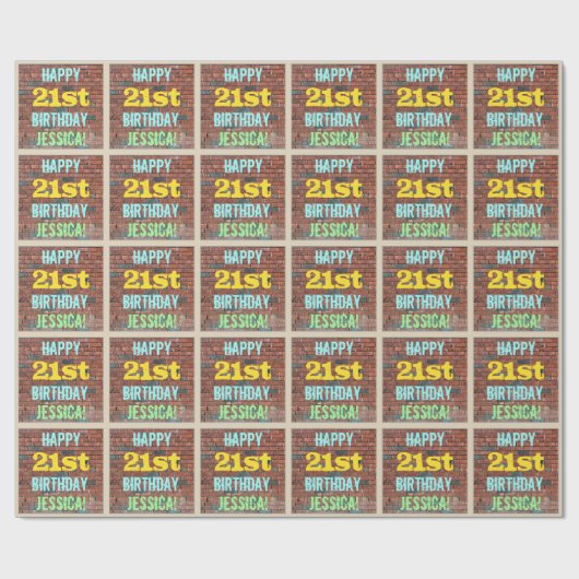 Papier Cadeau Graffiti muraux en briques inspiré 21ème anniversa (Plat)