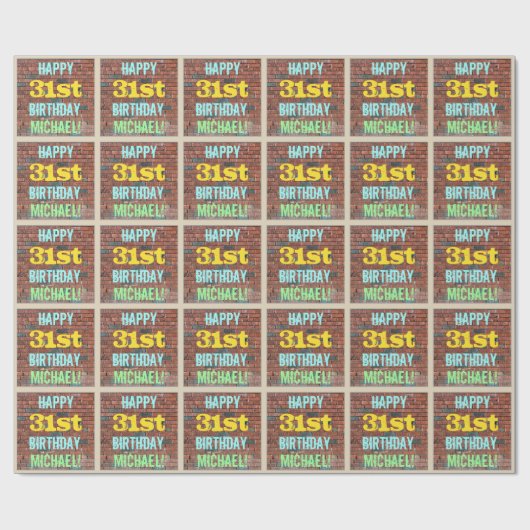 Papier Cadeau Graffiti muraux en briques inspiré 31ème anniversa (Plat)