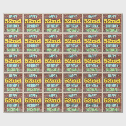 Papier Cadeau Graffiti muraux en briques inspiré 52e anniversair (Plat)