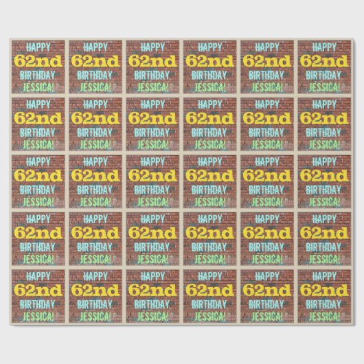 Papier Cadeau Graffiti muraux en briques inspiré 62e anniversair (Plat)