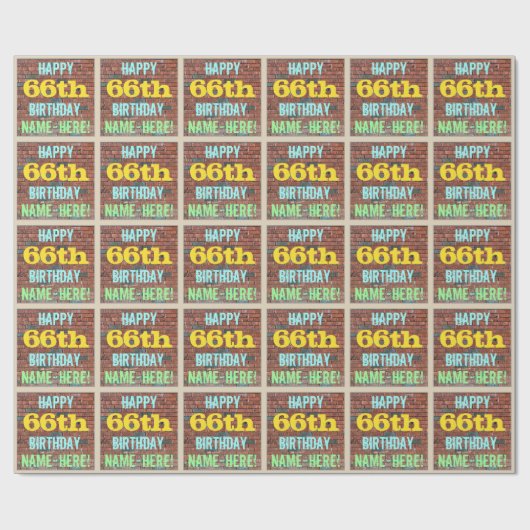 Papier Cadeau Graffiti muraux en briques inspiré 66e anniversair (Plat)