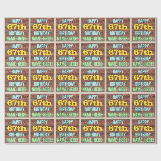 Papier Cadeau Graffiti muraux en briques inspiré 67ème anniversa (Plat)