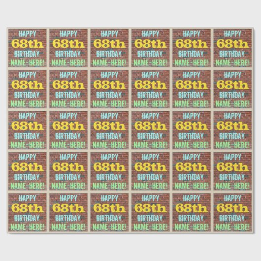 Papier Cadeau Graffiti muraux en briques inspiré 68e anniversair (Plat)