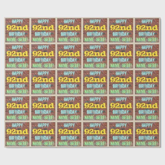 Papier Cadeau Graffiti muraux en briques inspiré 92e anniversair (Plat)