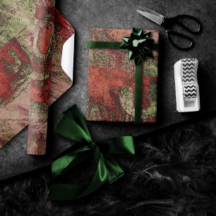 Papier Cadeau Graffiti peint Grunge Automne Rouge Vert rouille