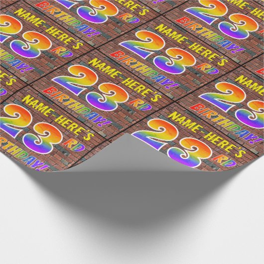 Papier Cadeau Graffiti Rainbow Look 23E ANNIVERSAIRE! & Nom pers (Coin)