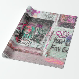 Papier Cadeau Graffiti rose vert Grunge Urban Street Wall Art
