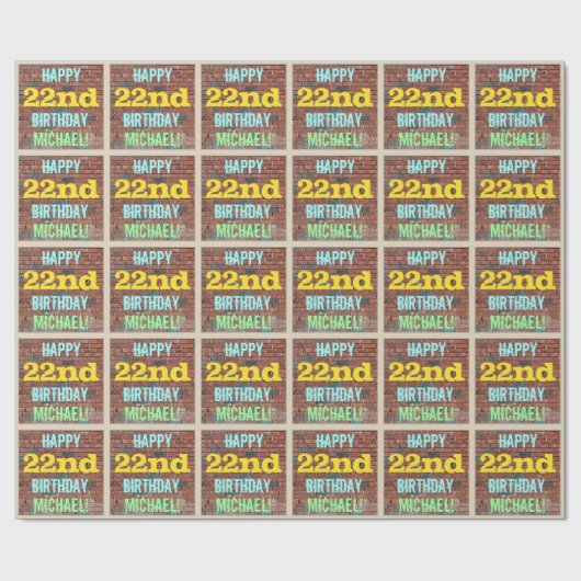 Papier Cadeau Graffiti sur mur de briques pour 22e anniversaire  (Plat)