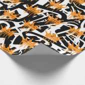 Papier Cadeau Graffiti tendance Motif Couronne Orange noir (Coin)