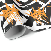 Papier Cadeau Graffiti tendance Motif Couronne Orange noir (Coin rond)