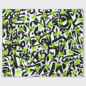 Papier Cadeau Graffiti tendance Motif de la Couronne vert noir (Plat)