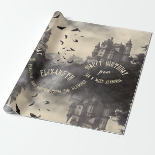 Papier Cadeau Grand château victorien gothique Vintage Dracula