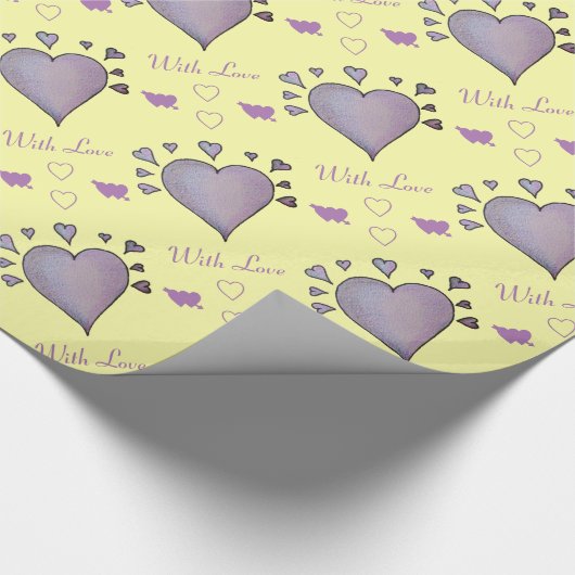 Papier Cadeau grand coeur violet et petits coeurs romantique (Coin)