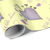 Papier Cadeau grand coeur violet et petits coeurs romantique (Coin rond)