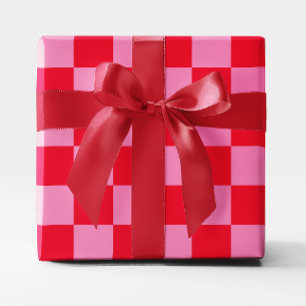 Papier Cadeau Grand damier rouge et rose