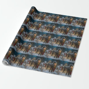 Papier Cadeau Grand Danois Décor Noël Traîneau de Neige